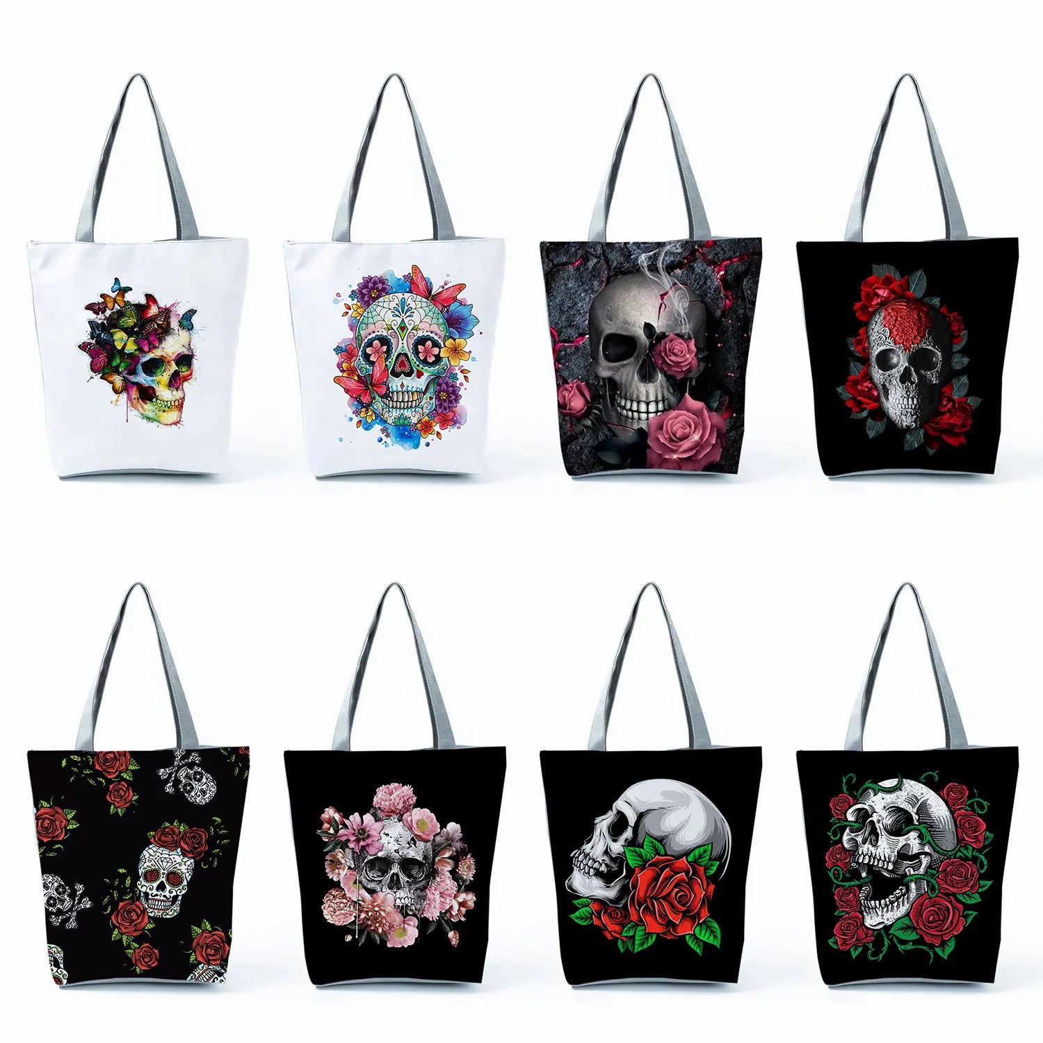 Floral Skull Women's Shoulder Bag Shopping Tote