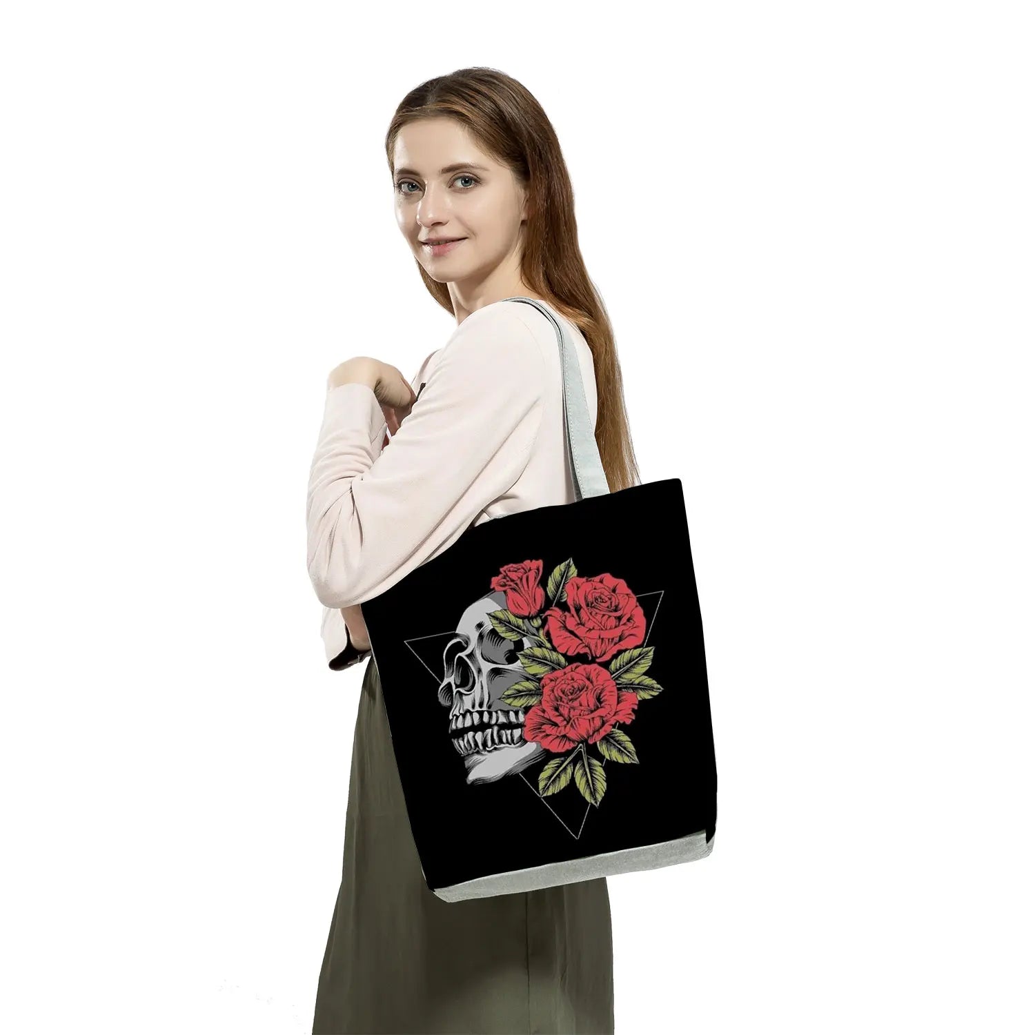 Floral Skull Women's Shoulder Bag Shopping Tote