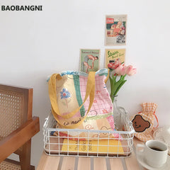 Women Canvas Shoulder Bag Hand Painted Tote Books Bag Shopping Bag