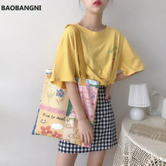 Women Canvas Shoulder Bag Hand Painted Tote Books Bag Shopping Bag