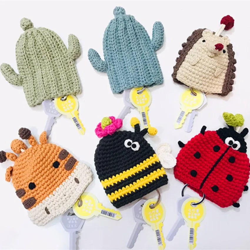 Hand-Knitted Car Key Case Cartoon Key Cover Woolen Mini Bag