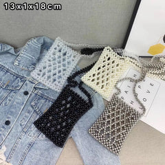 Hand-woven Beads Mini Flap Shoulder Bag Silver Transparent Beading