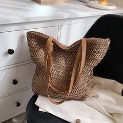 Bohemian Straw Beach Tote Bag Hand-woven Women's Shoulder Handbag