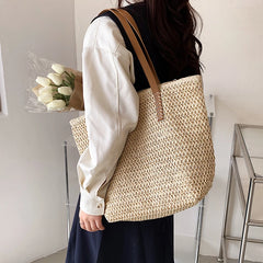 Bohemian Straw Beach Tote Bag Hand-woven Women's Shoulder Handbag
