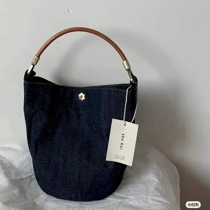 Retro Denim Bucket Small Carry Bag Purse Women Hand Bag