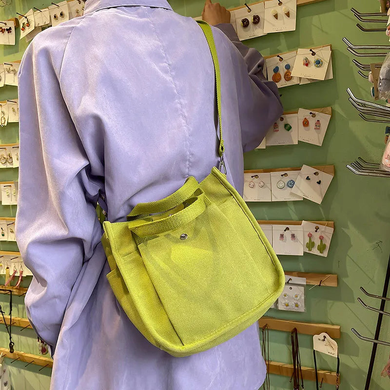 Canvas Casual Tote Student Shoulder Bag Magnetic Buckle Crossbody Bag