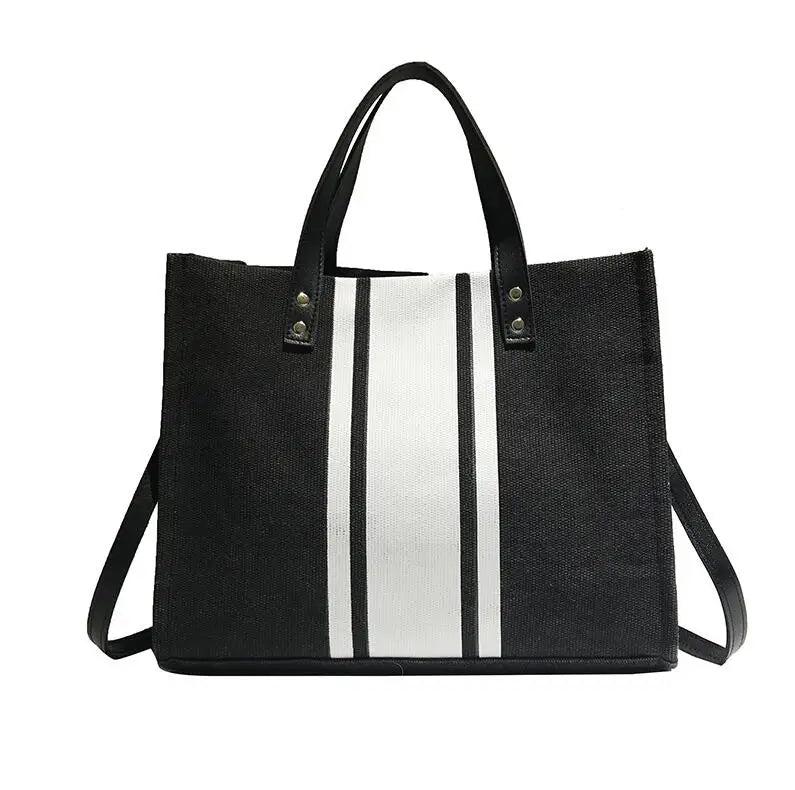 Retro Linen Shoulder Bag for Women Girls Canvas Contrast