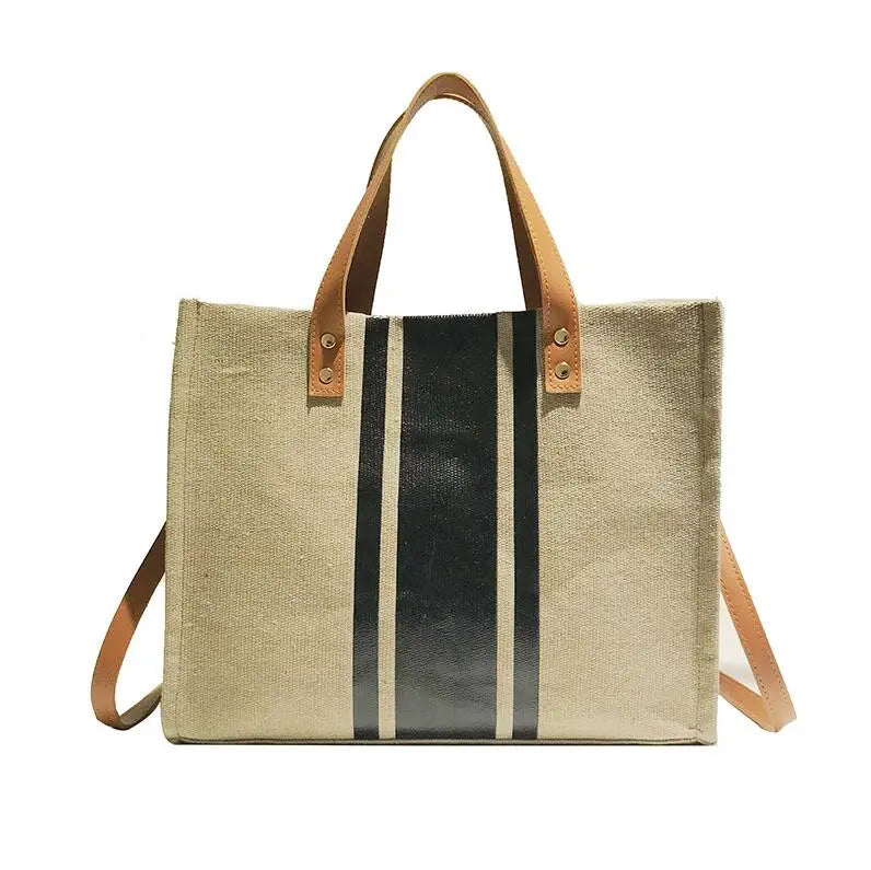Retro Linen Shoulder Bag for Women Girls Canvas Contrast