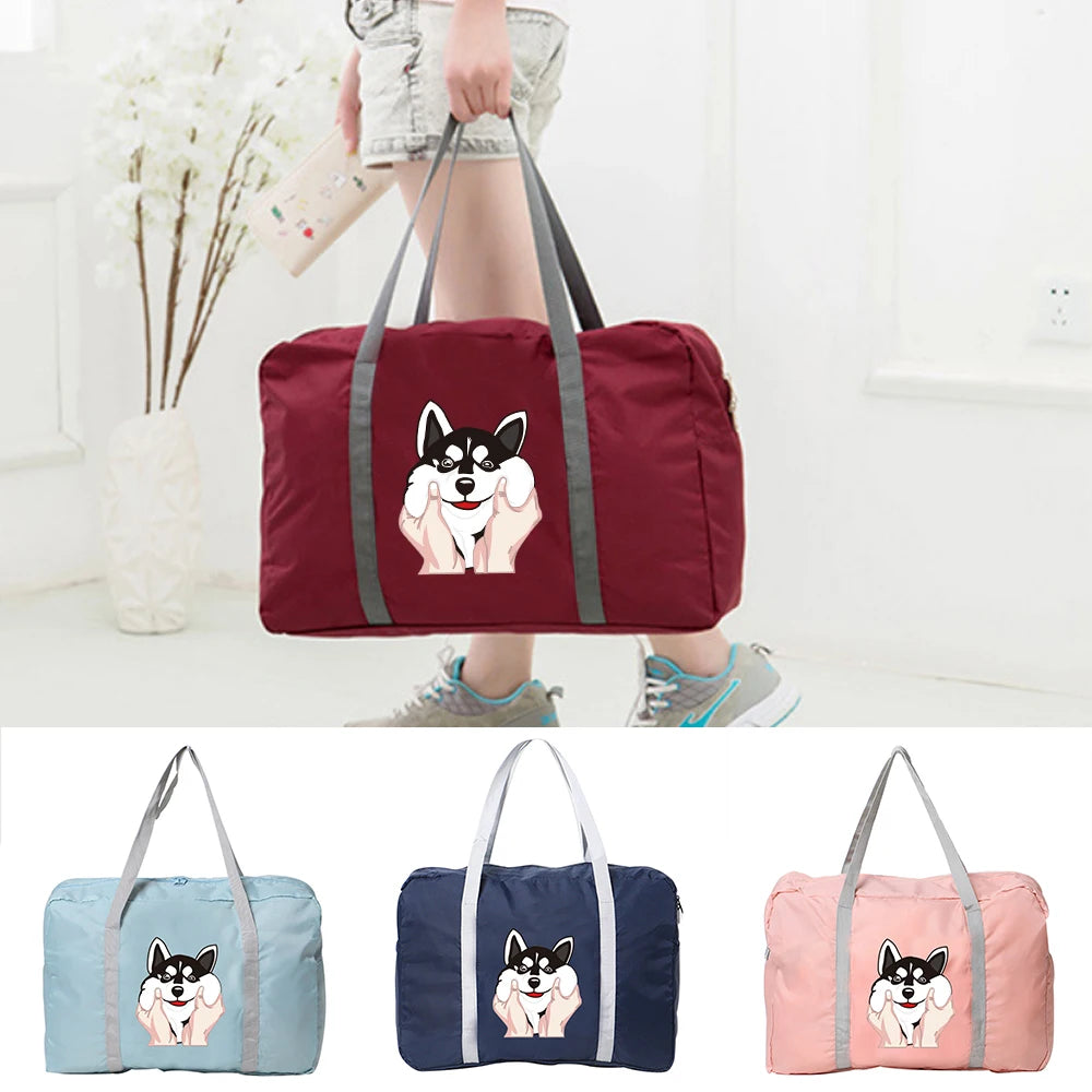 Dog Print Travel Bag Portable Foldable Waterproof Tote Bags