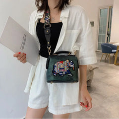 Elephant Embroidered Crossbody Bag Leather Handbag Messenger Purse