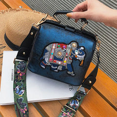 Elephant Embroidered Crossbody Bag Leather Handbag Messenger Purse
