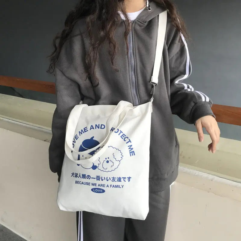 Canvas Anime Print Large Capacity Japanese Shoulder Shopper Bag