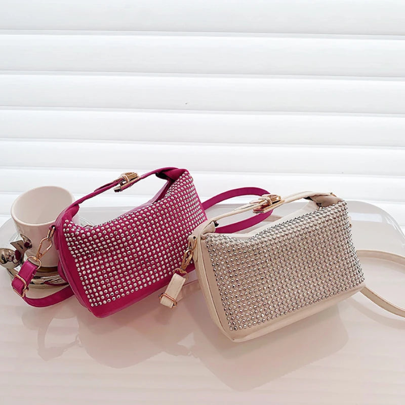 Rhinestones Evening Clutch Bag - Silver Diamond Shoulder Bag
