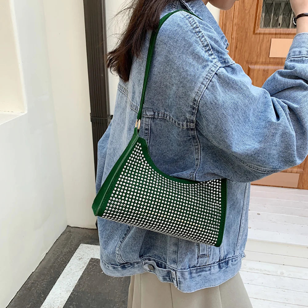 Silver Crystal Bling Top Handle Evening Bag