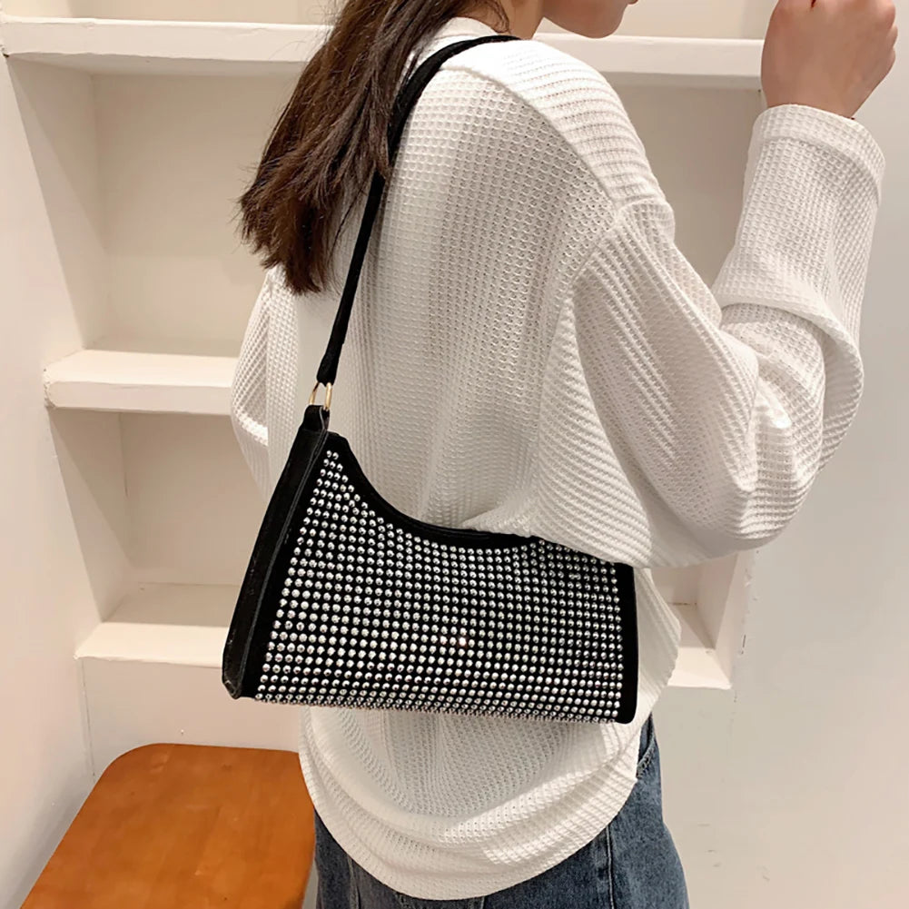 Silver Crystal Bling Top Handle Evening Bag