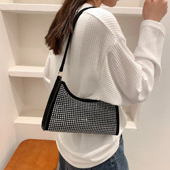 Silver Crystal Bling Top Handle Evening Bag