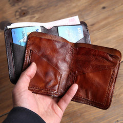 Men's Mini Wallet Short Ultra-thin Cowhide Leather Retro Ticket Holder