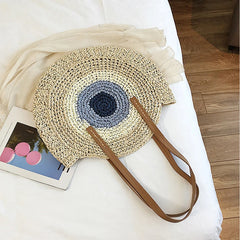 Round Straw Beach Bag for Women Rattan Shoulder Handbag