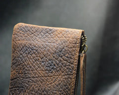 Men's Long Leather Wallet Large Capacity Retro Rugged Cowhide Bag