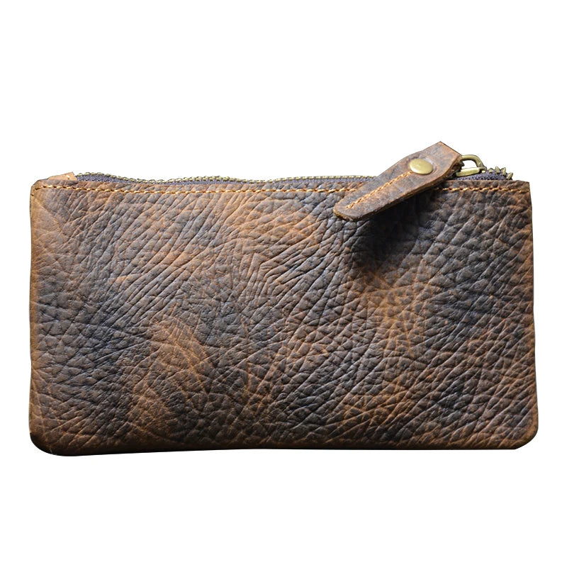 Men's Long Leather Wallet Large Capacity Retro Rugged Cowhide Bag