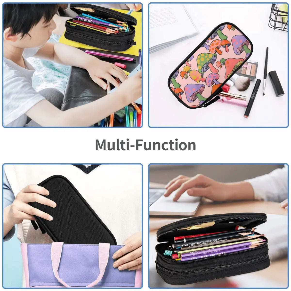 Hippie Mushroom Magic Pen Box Student Anime Zipper Pencil Case