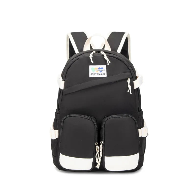 Harajuku Double Pocket Women Backpack Waterproof Teenage Girl Schoolbag