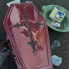 Gothic Coffin Crossbody Bag with Cross Rose Embroidery