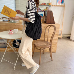 Harajuku Japan Girls Backpack Female Bags Solid Beige Drawstring Backpacks Women