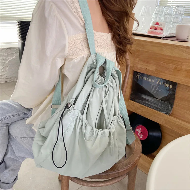 Harajuku Japan Girls Backpack Female Bags Solid Beige Drawstring Backpacks Women