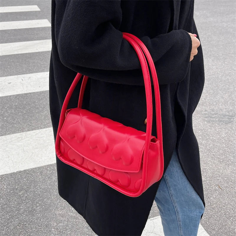 Heart Shape Women's Underarm Bag Tote Bag PU Leather Handbag