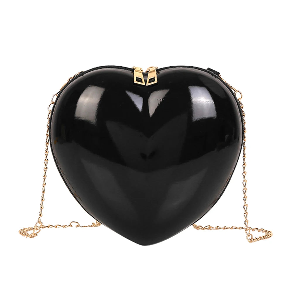 Heart Women Shoulder Bags Solid PVC Messenger Chain Zipper Satchel Bag