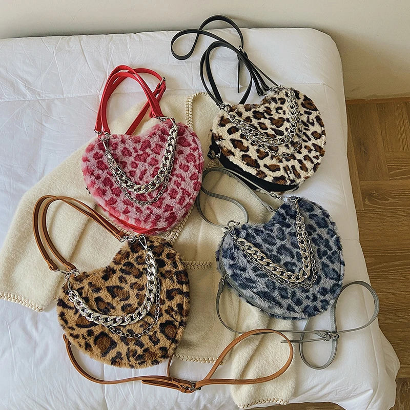 Leopard Print Armpit Bag Winter Plush Women's Handbag