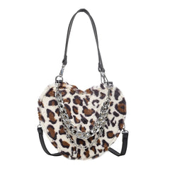 Leopard Print Armpit Bag Winter Plush Women's Handbag