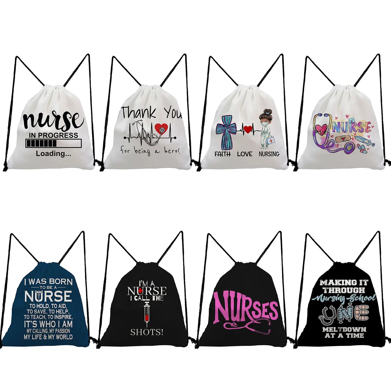Heat Transfer Nurse Doctor FAITH LOVE NURSING Drawstring Bag
