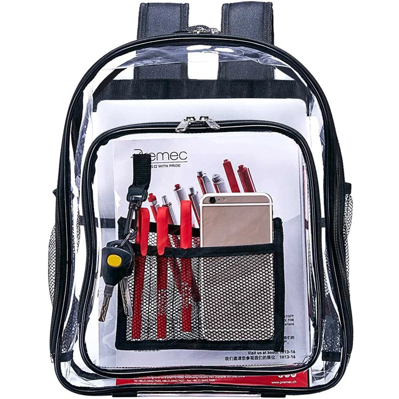 Heavy Duty Clear Backpack, Transparent School Bag, Security Check Travel
