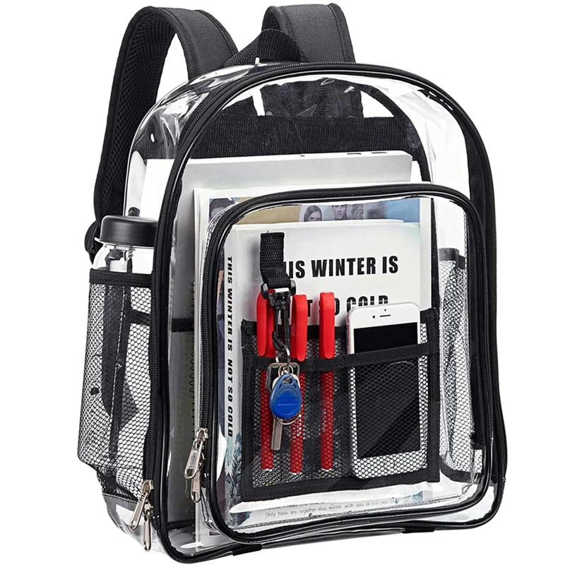 Heavy Duty Clear Backpack, Transparent School Bag, Security Check Travel