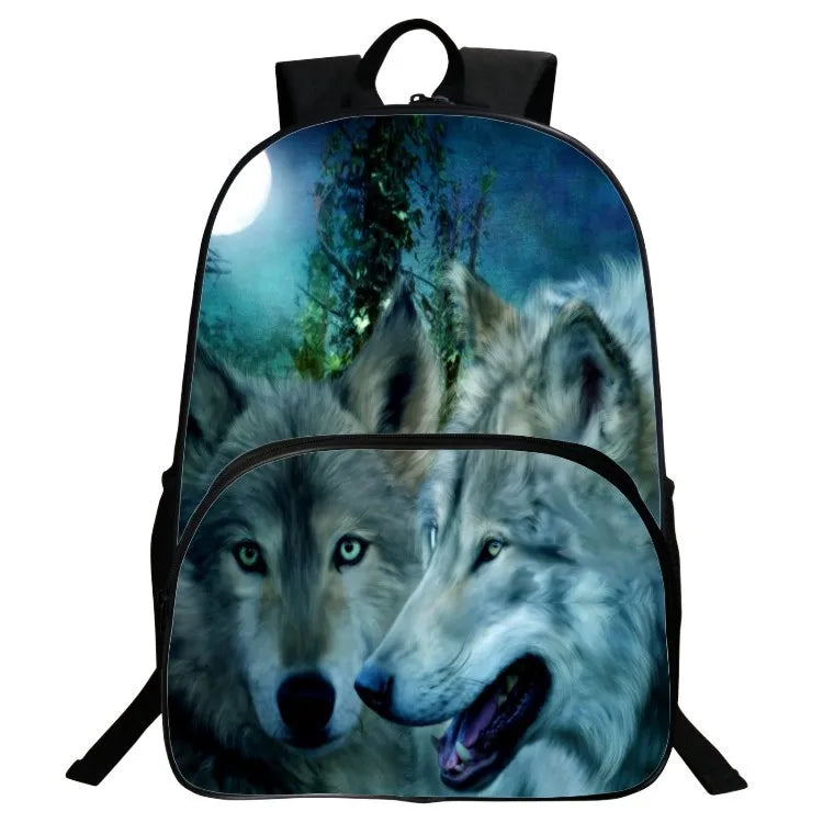 High Capacity 3D Print Wolf Animal Mochila Escolar Boys Girls School Bags