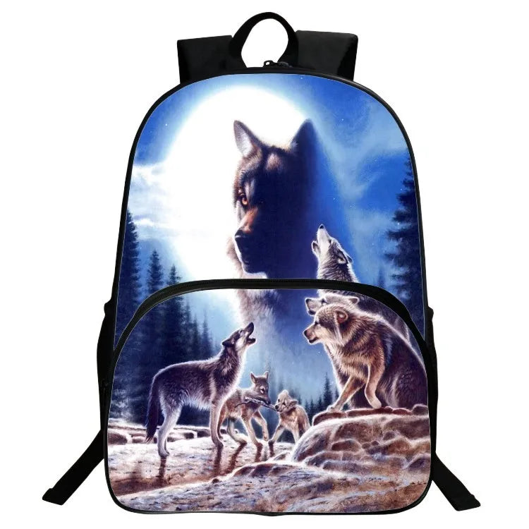 High Capacity 3D Print Wolf Animal Mochila Escolar Boys Girls School Bags