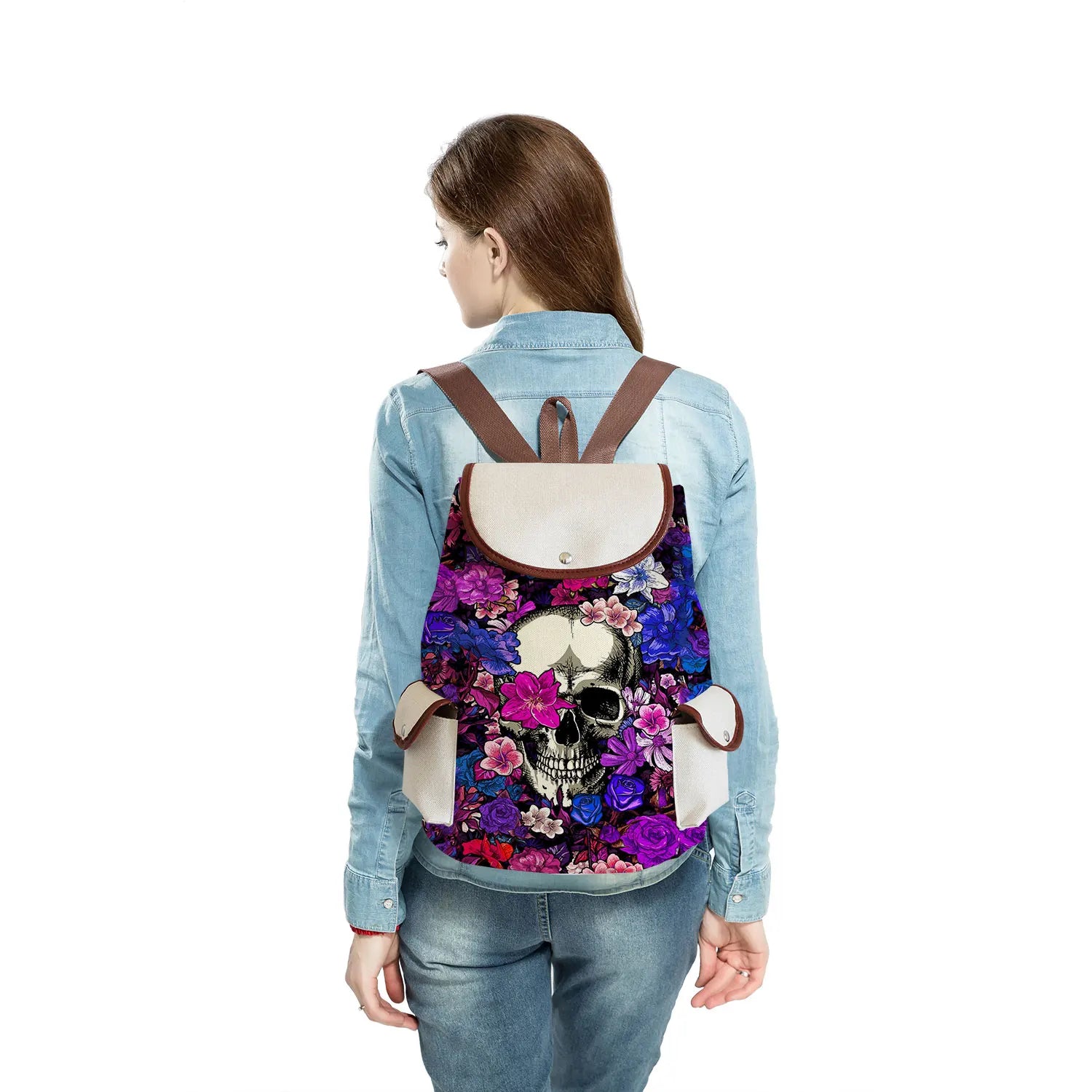 Floral Skull Drawstring Backpack Halloween Gift