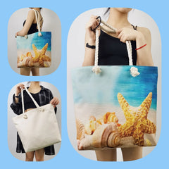 Summer Pug Print Tote Bag Linen Rope Shoulder Bag