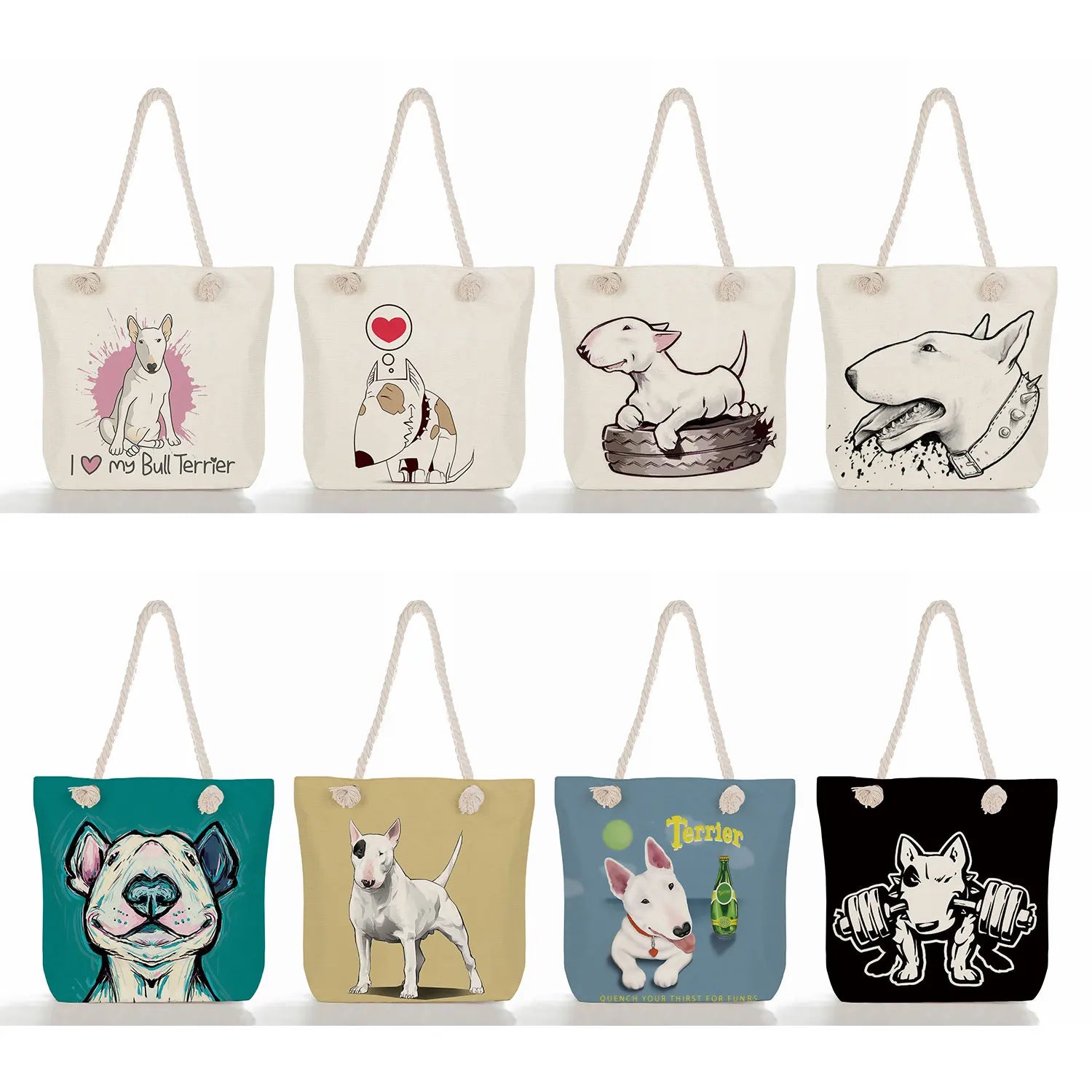 Funny Bull Terrier Dog Print Tote Handbag for Women