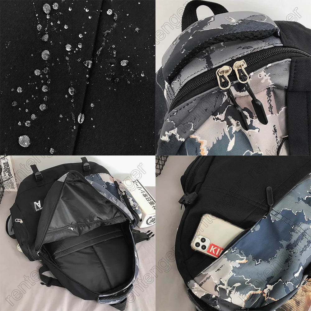 High Capacity Graffiti Backpack Camouflage Laptop Book Bag