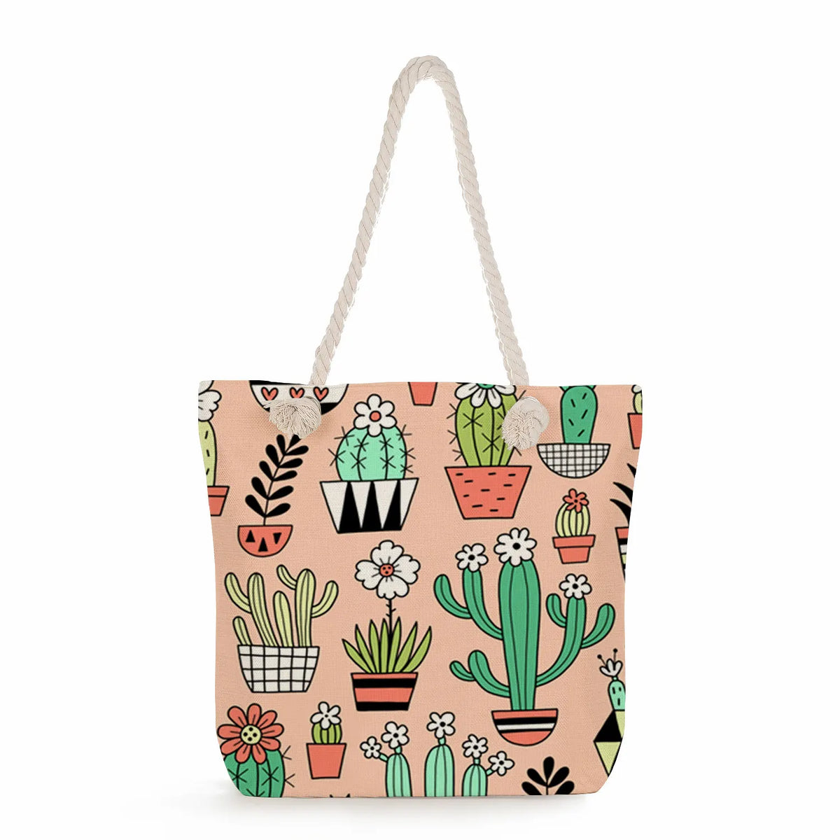 Floral Cactus Tote Bag for Women Outdoor Travel Beach Handbag