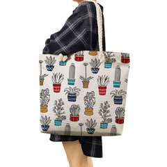 Floral Cactus Tote Bag for Women Outdoor Travel Beach Handbag