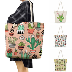 Floral Cactus Tote Bag for Women Outdoor Travel Beach Handbag
