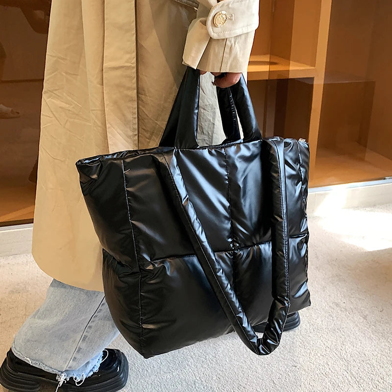 Winter Big Tote Bag for Women Padded Handbags Large Cotton Purses