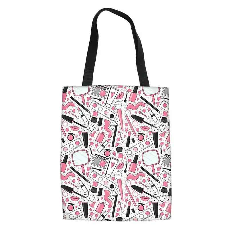 High Heel Lipstick Pattern Women Handbags Folding Fabric Shoulder Tote Bag