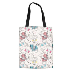 High Heel Lipstick Pattern Women Handbags Folding Fabric Shoulder Tote Bag