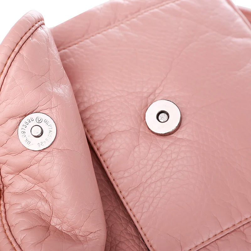 High Leather Backpack for Women School Bag Teenage Girls Female Travel