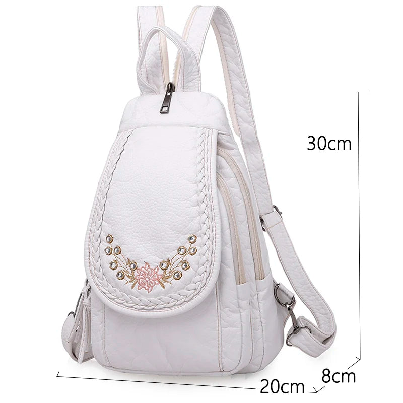 High Leather Backpack for Women School Bag Teenage Girls Female Travel